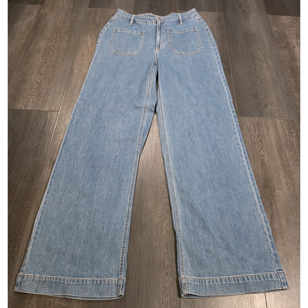 ON 34th Wide‎ Leg Jeans Womens 8 Blue Medium Wash Stretch Denim 32" Goth Grunge